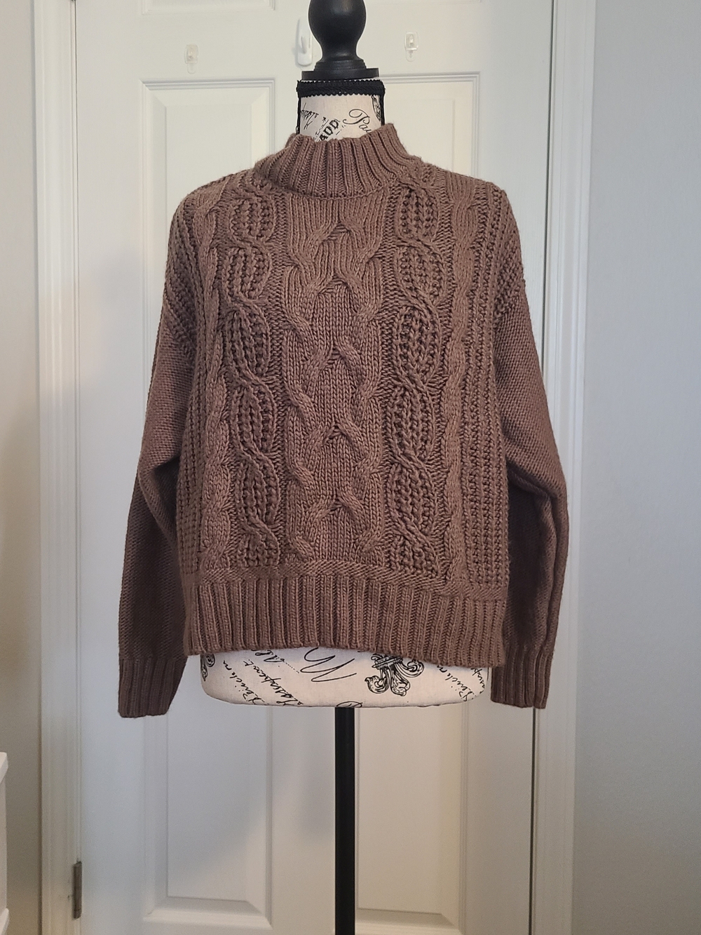 Lucky Brand Cable Knit Turtleneck Sweater in Taupe Brown